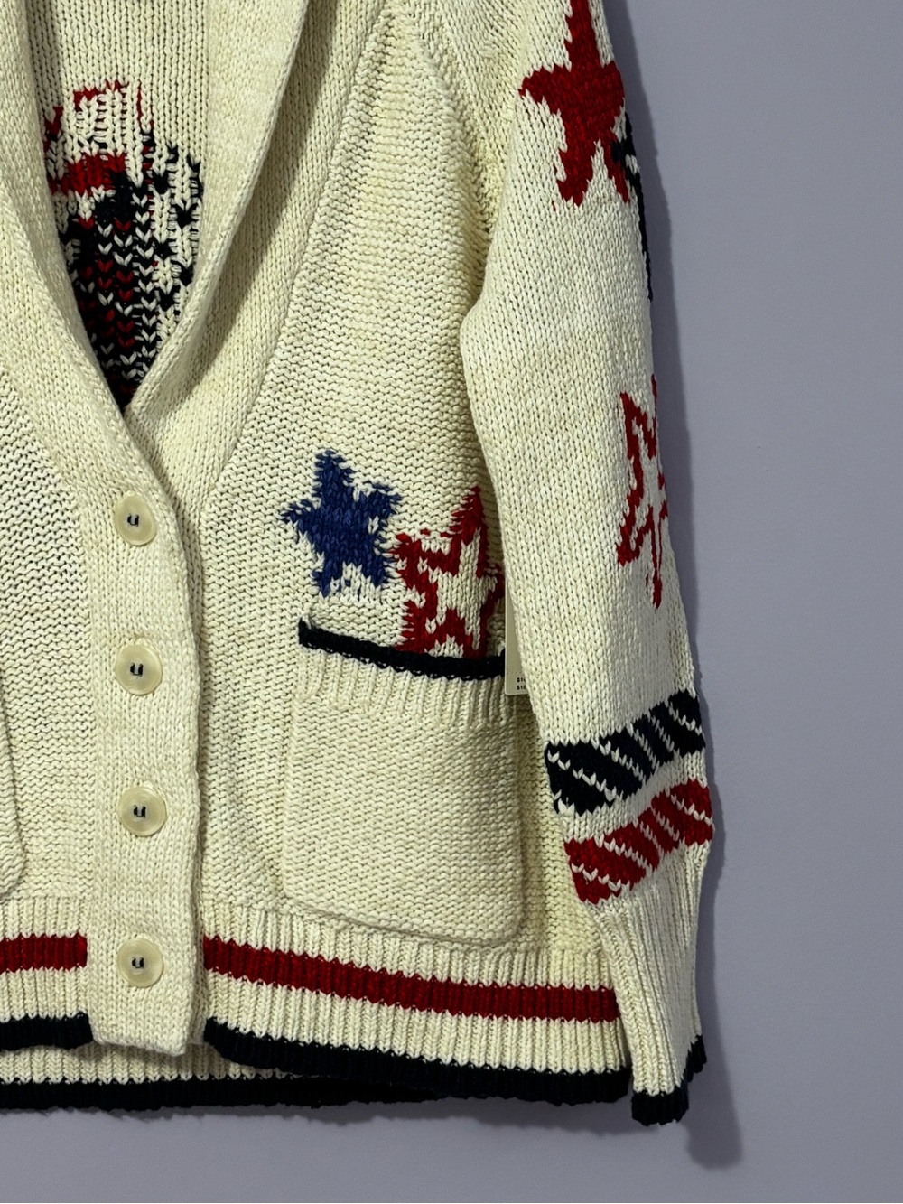 NWT Anthropologie Cream Nautical Sailboat Red & Blue Stars Cozy Cardigan SZ XS - Picture 14 of 16